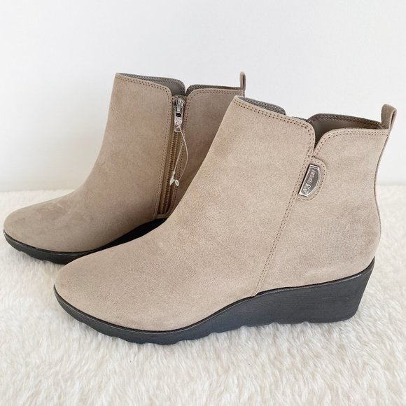 AK Sport, Women's Anne Klein AKBaron Wedge Heel Bootie Taupe Fabric Size 8M - Picture 5 of 10